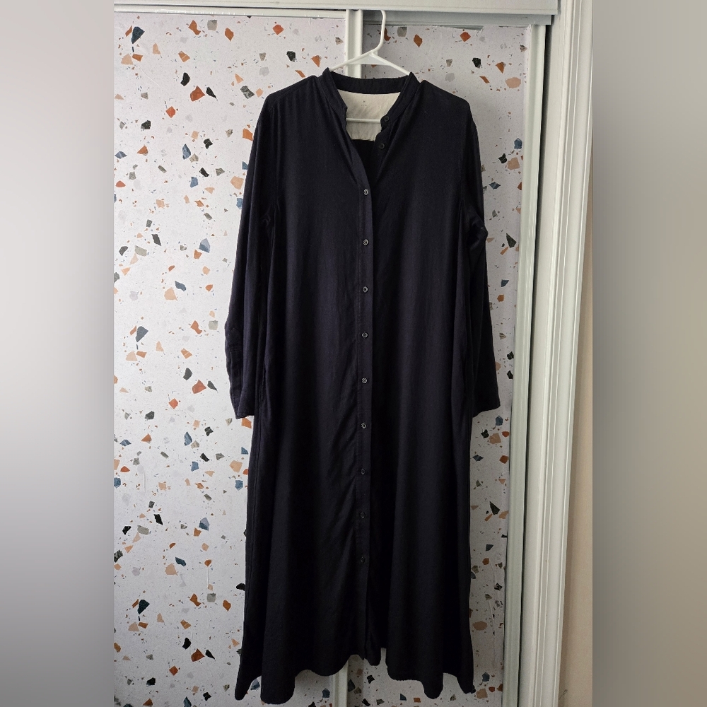 Muji Japan Cotton Flannel Shirtdress Dark Navy Blue Size Med